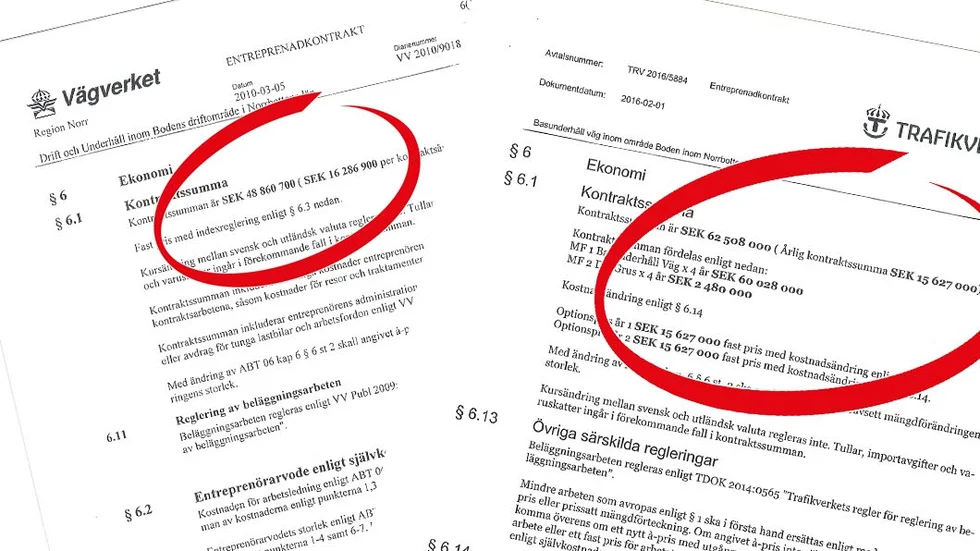 Gamla kontraktet med Svevia och nya kontraktet med BDX. NSD har tittat på avtalen.