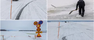 Sprickbildning ställer till det för isväg