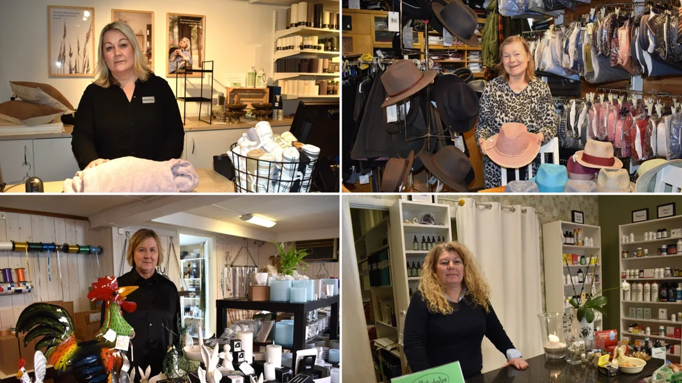 Butikerna i Vimmerby upplever en orolig tid. Överst till vänster Malin Lindström, Hemtex, överst till höger Anne-Marie Kahnlund-Hällmar på Kahnli Kläder. Längst ner till vänster Lena Johansson, Fina Paket, och längst ner till höger Karin Homann på Hälsoboden. 