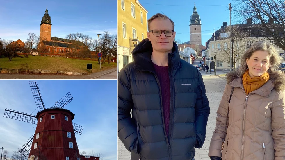 Krister Pihl, Strängnäs kommun, och Pernilla Eklund, Mitt Strängnäs, känner sig redo för lördagens ljusfest i centrala Strängnäs då även domkyrkan och kvarnen får ny belysning.