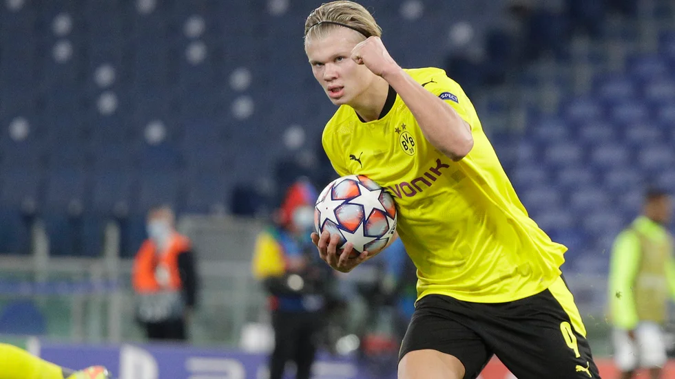 Dortmunds Erling Braut Haaland har utsetts till Europas bästa unga spelare. Arkivbild.