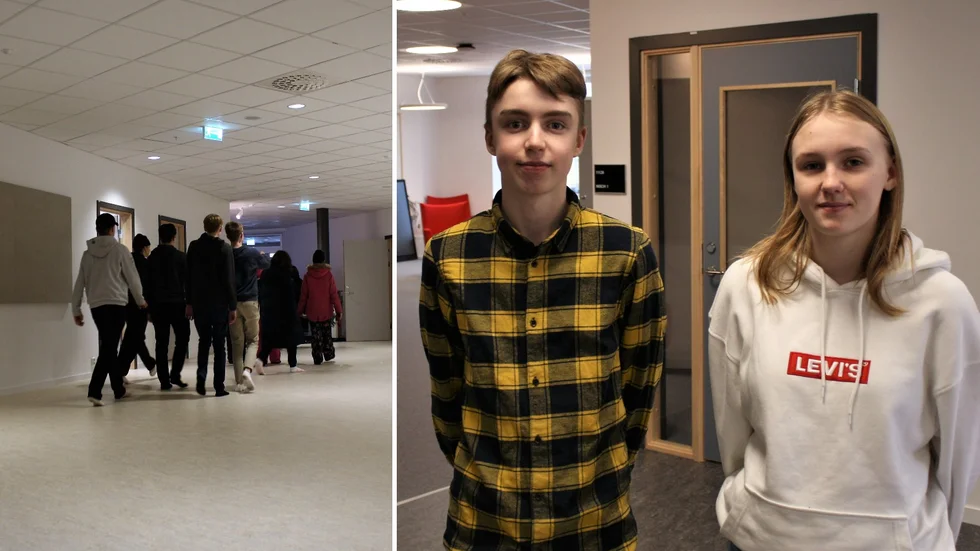 Nu är nya Frösåkersskolan öppen för elever och personal. William Eriksson och Elsa Eklund är hittills nöjda med resultatet.