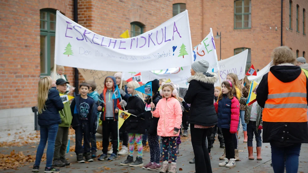 "Det vi har möjlighet att göra lokalt på Gotland är att ta bort det fria valet mellan öns kommunala skolor." (På bilden demonstrerar elever från Eskelhems skola).