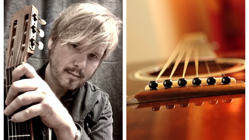 På Motalamusikern Jocke Svenssons nya skiva står sången och texterna i fokus och det är med hans egna ord "akustisk gitarr-baserat".
Pressbild/Genrebild. Bilden är ett montage.