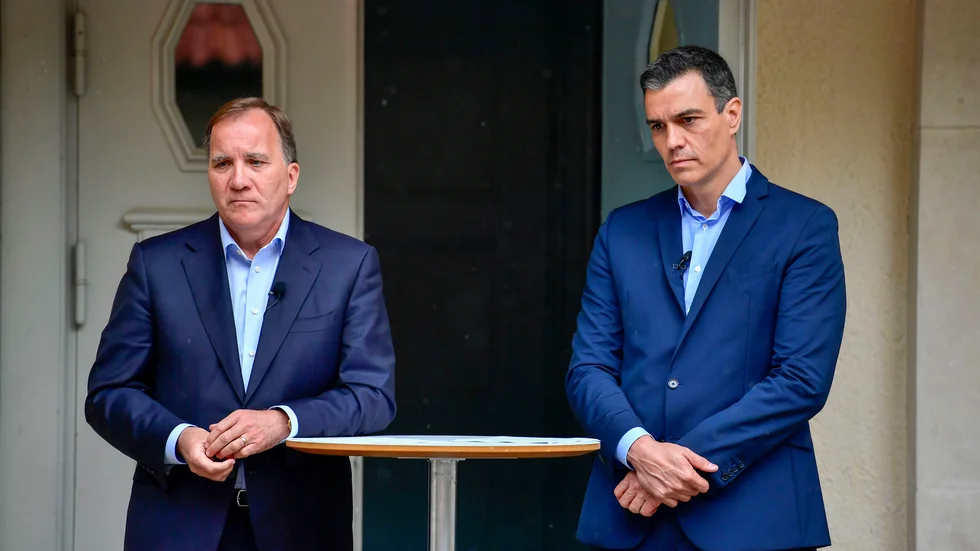Både Stefan Löfven och Spaniens premiärminister Pedro Sánchez har skrivit under en artikel som publicerats i Washington Post. Bild från onsdagen, då de båda möttes i Stockholm.