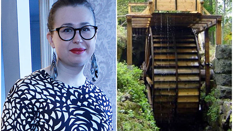 Camilla Gullin, museiintendent på Motala kommun, är en av representanterna för Motala i projektet Industriarvsrundan. Årets guidning äger rum i Skönnarboleden i Tjällmo och ett av stoppen är ett vattenhjul som byggts upp där.