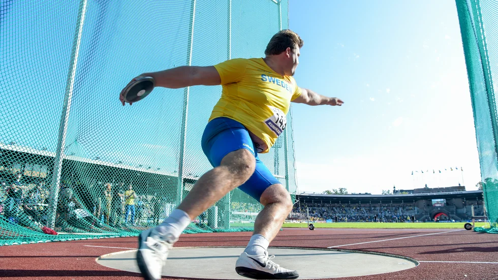 Daniel Ståhl i fjolårets Finnkampen på Stockholms stadion. Arkivbild.