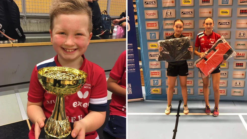 Emil Ellermann t.v. vann P10-klassen på Stångåspelen och Felicia Szerman t.h. kom tvåa på Rekordspelen i Helsingborg. 