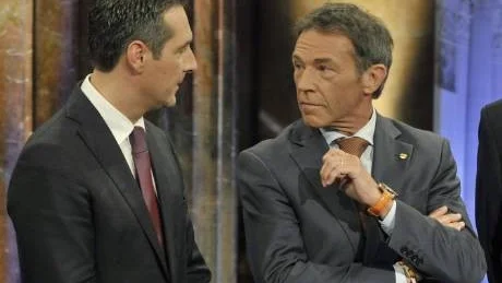 Partiledarna för FPÖ och BZÖ, Heinz Christian Strache och Jörg Haider under valkampens slutskede.                                                                                            Foto: Scanpix