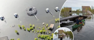 Extrema vattenflöden – då får hotellgästerna på Arctic Bath åka kanot • "Har aldrig sett något liknande" • Vägen står helt under vatten