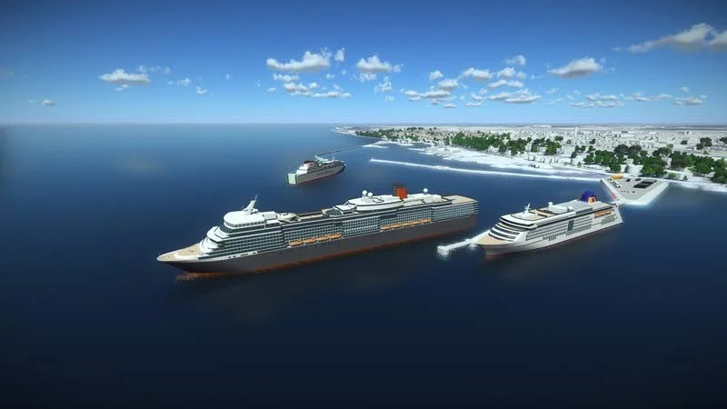 3D-grafik av den planerade kryssningskajen.