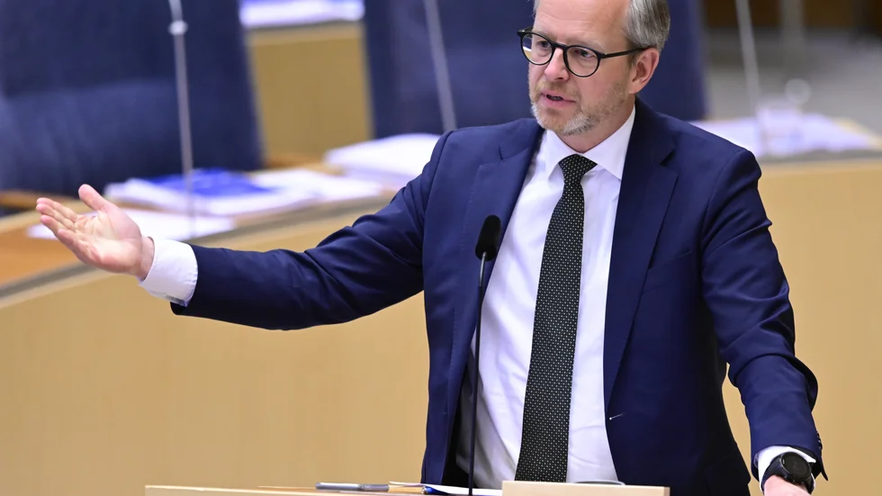 Finansminister Mikael Damberg (S) under gårdagens budgetdebatt i riksdagen.