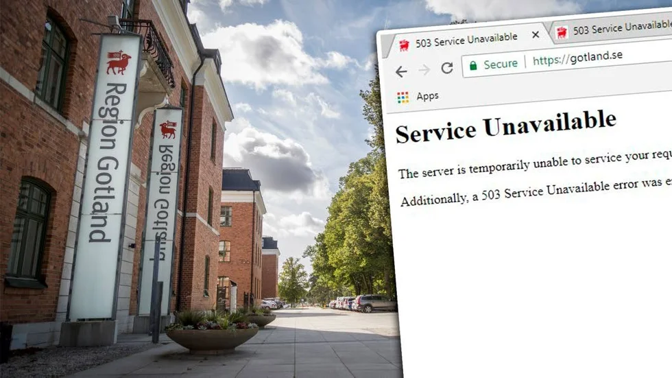 Region Gotlands hemsida ligger nere, vilket bland annat medför att flertalet e-tjänster inte går att nå för gotlänningarna.