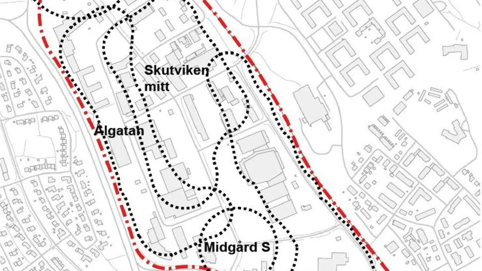 Olika förutsättningar. Delområdena på Skutviken har olika förutsättningar, risken för översvämningar är störst i södra delen av Midgårdsvägen. Mittendelen av Skutviken är minst bullerstörd men har mycket biltrafik. Ålgatan måste byggas om, särskilt om det byggs en ny anslutning mot Bodenvägen.