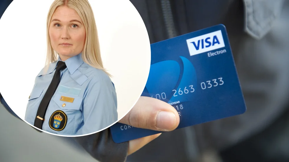Angelica Israelsson Silfver, polisens presstalesperson i region öst. Bankkortet på bilden är inte samma som nämns i artikeln. 