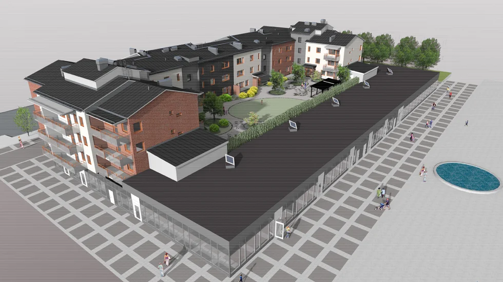 Så här är det tänkt att det nya Prismanhuset vid Järntorget ska se ut. Vyn är mot väster.