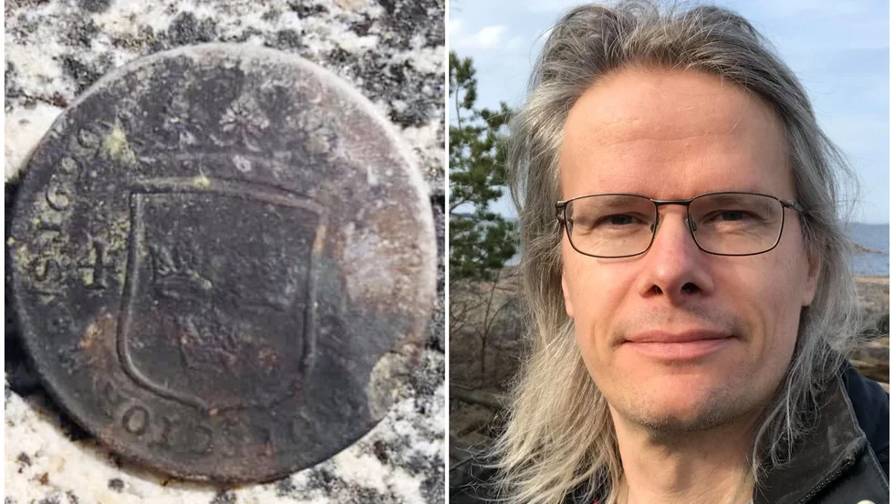 När Dan Larsson städade på Hållnäskusten hittade han ett mynt som visade sig vara från Karl XII:s tid.