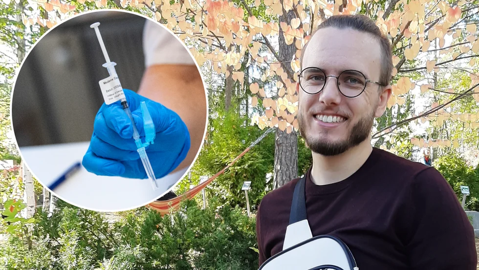 Andreas Karlsson svimmade när han fick sin första vaccinspruta mot covid-19. 