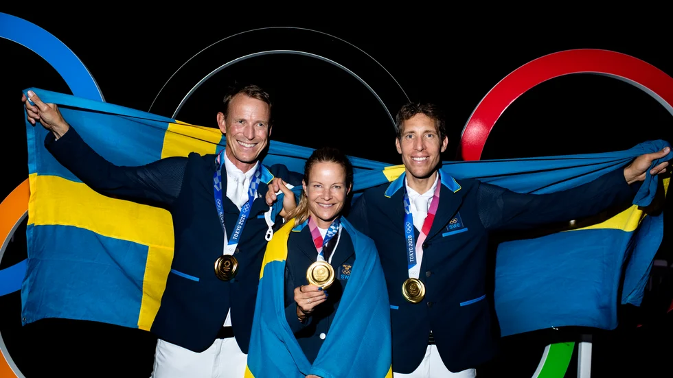 Det svenska guldlaget från vänster: Peder Fredricson, Baryard Johnsson och Henrik von Eckermann.