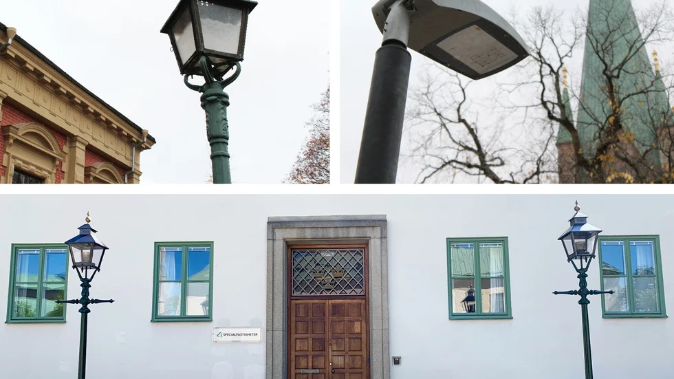 Antikstolpar byts ut mot modern belysning förbi domkyrkan (övre bilderna). Men snart blir det lika vackra stolpar som det är runt slottet.