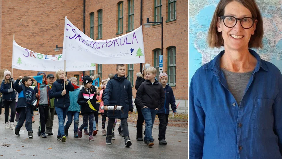 Proteströrelsen marscherar vidare, trots att politikerna lovat att skolorna på landet blir kvar. På bilden syns elever från Eskelhems skola, som demonstrerade utanför rådhuset i höstas. Till höger: Tina Hjellström.