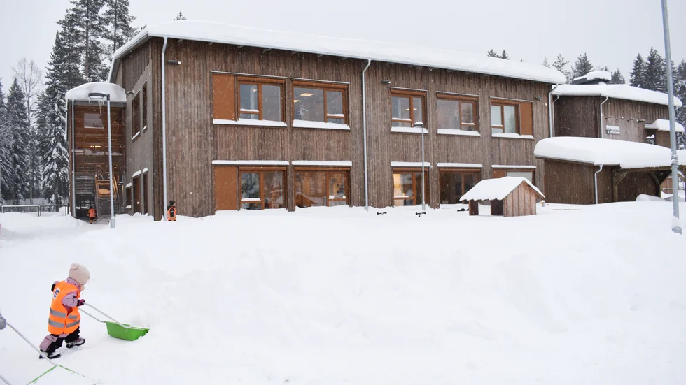 Denna typ av förskola kan bli norm i Skellefteå kommun. Den finns på två platser och ska byggas på ytterligare minst tre ställen. Bilden är från Falkträsket.
