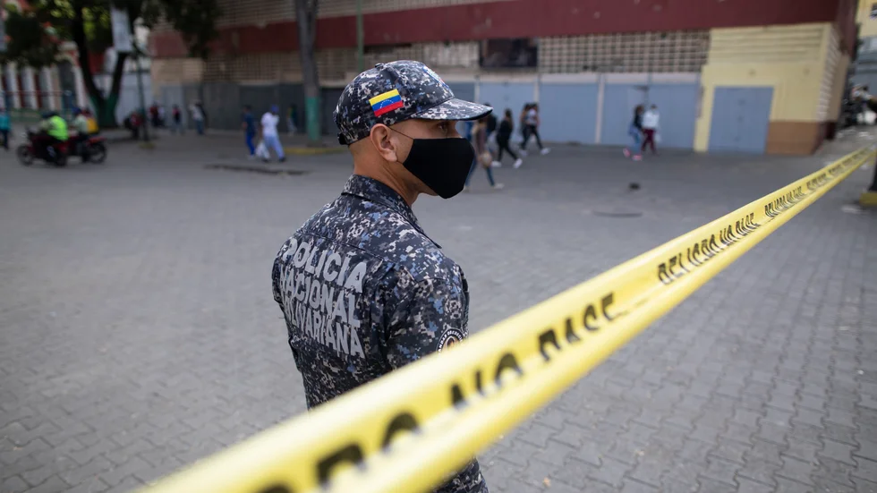 Ett coronaavspärrat område i venezuelanska huvudstaden Caracas.