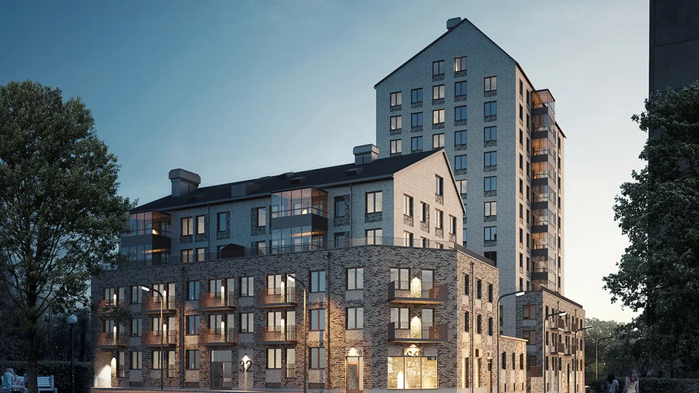 I centrala Skellefteå planerar HSB att bygga  87  nya lägenheter - brf Guldläge. 