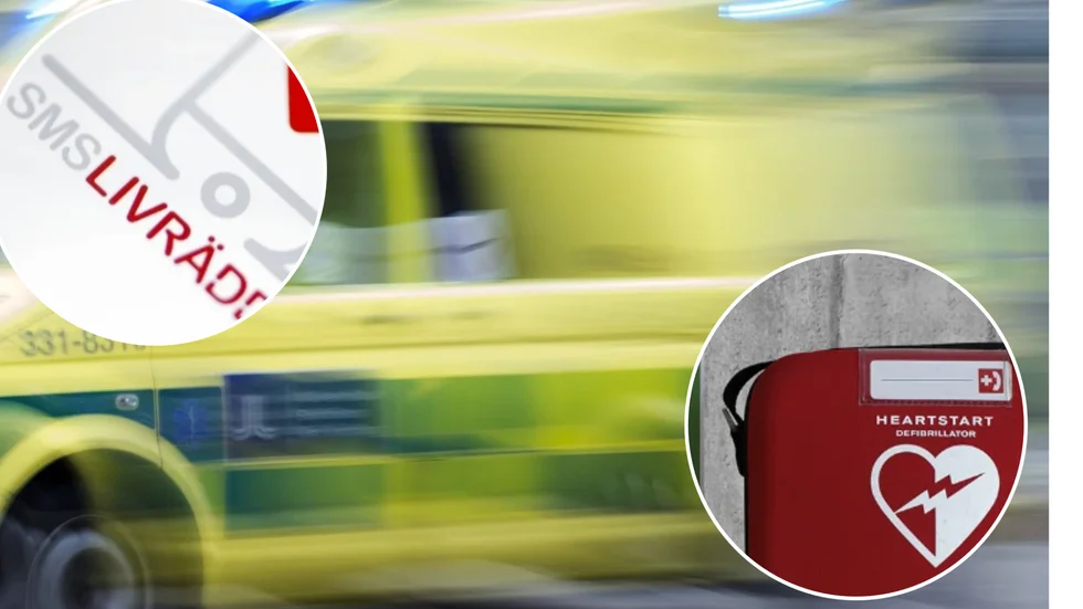 Medan ambulansen kör fram, får SMS-livräddaren i närheten larm, hämtar närmaste hjärtstartare och springer sedan fram för att hjälpa patienten.