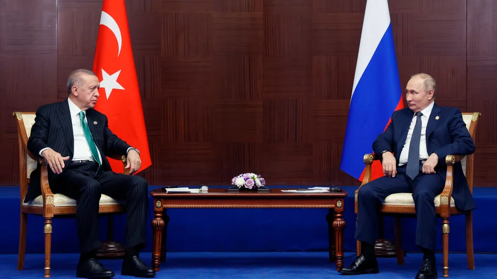 Recep Tayyip Erdogan och Vladimir Putin vid ett toppmöte i Kazakstan i oktober förra året.