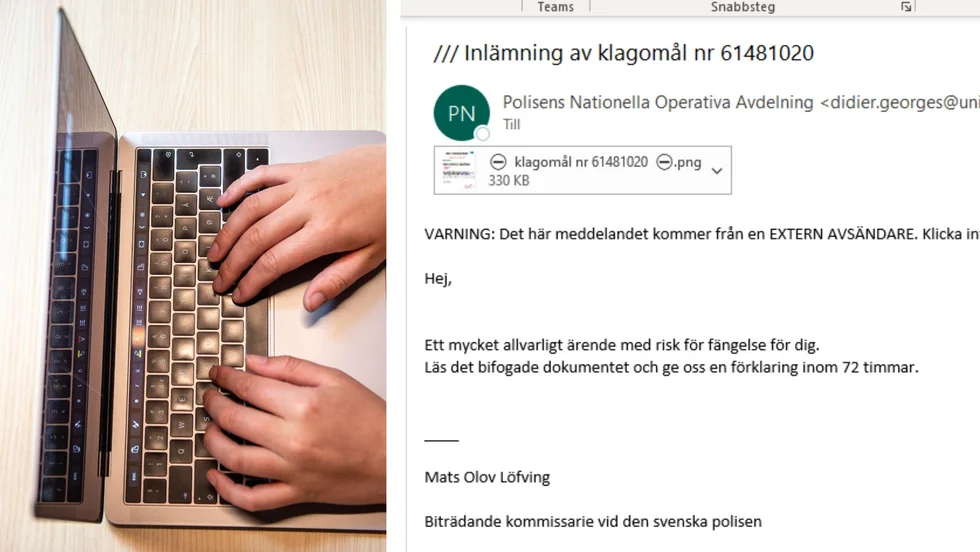 Att det här mejlet skulle komma från regionpolischefen i Stockholm Mats Löfving är inte sant.