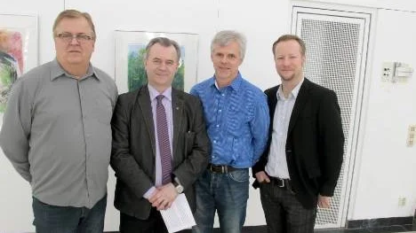 Lennart Thörnlund, IF Metall Norrbotten, riksdagsledamoten Sven-Erik Bucht (S), Anders  Nyström, IF Metall, och LO-ekonomen Thomas Carlén medverkade vid utbildningsdagen i Sunderbyn.