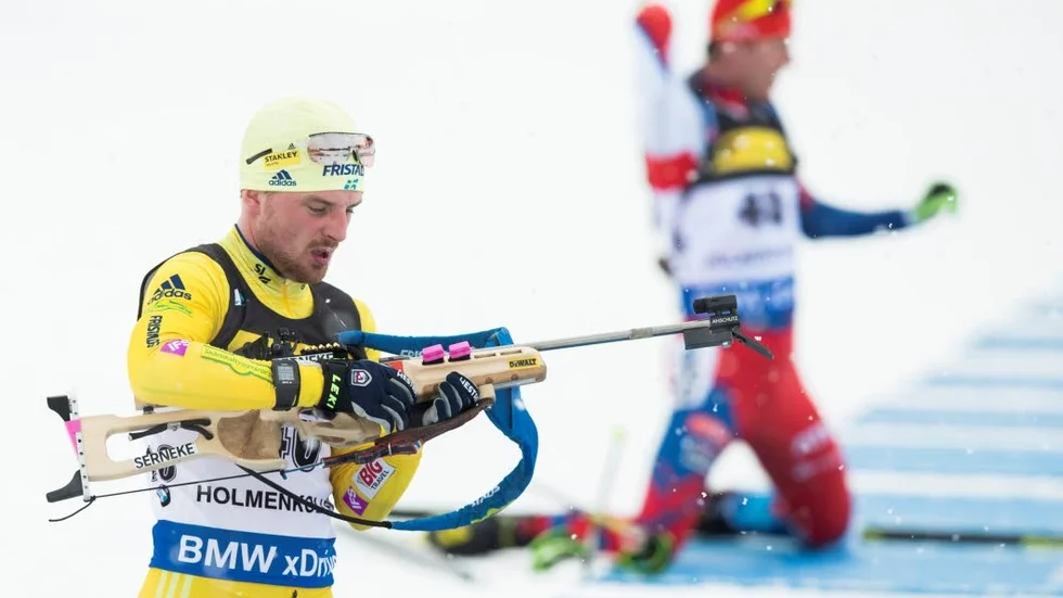 OSLO  20180315.
Verdenscup skiskyting i Holmenkollen. Sprint menn
Jesper Nelin under skiskyttersprinten i Holmenkollen torsdag.
Foto: Berit Roald / NTB scanpix / TT / kod  20520
