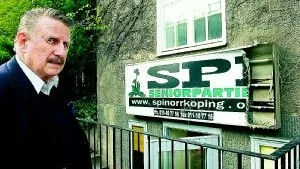 Spi:s Kansliskylt eldhärjades under helgen. - Jag hoppas att det bara är ett pojkstreck och inte något politiskt motiv, det vore hemskt om det trappas upp till sådana här metoder, säger han. Foto: Robert Svensson