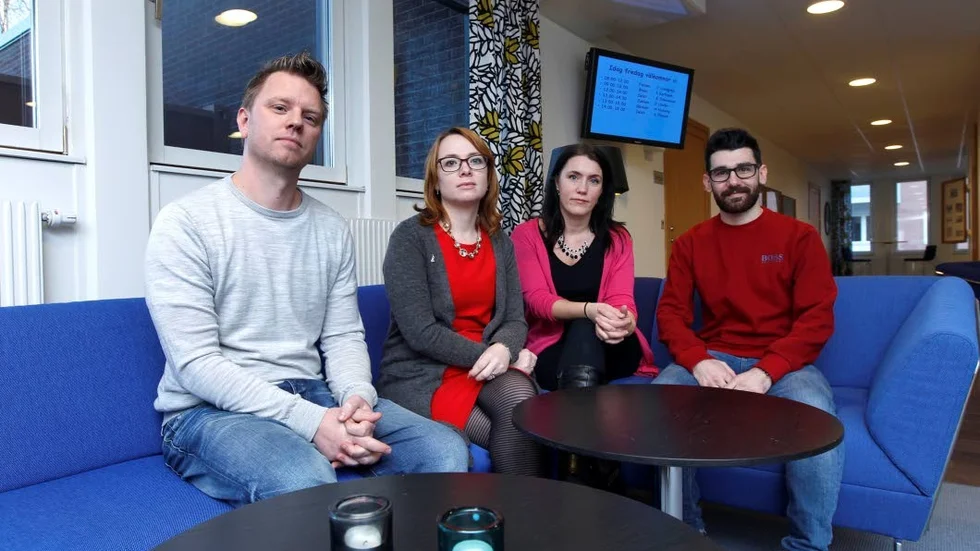 Tillsammans. Mattias Holmén, Ellinor Linder, Matilda Wiklund och Abboud Azer jobbar med projektet Vän i Älvsbyn.