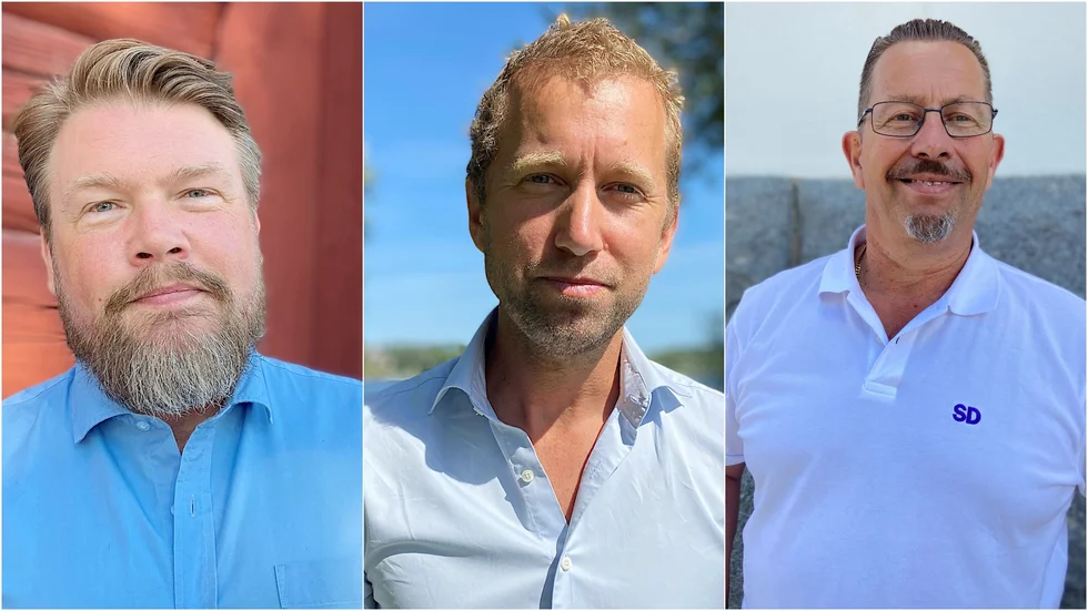 Anders Härnbro (S), Jacob Högfeldt (M) och Björn Karlsson (SD). Alla tre förstanamn för sina respektive partier.