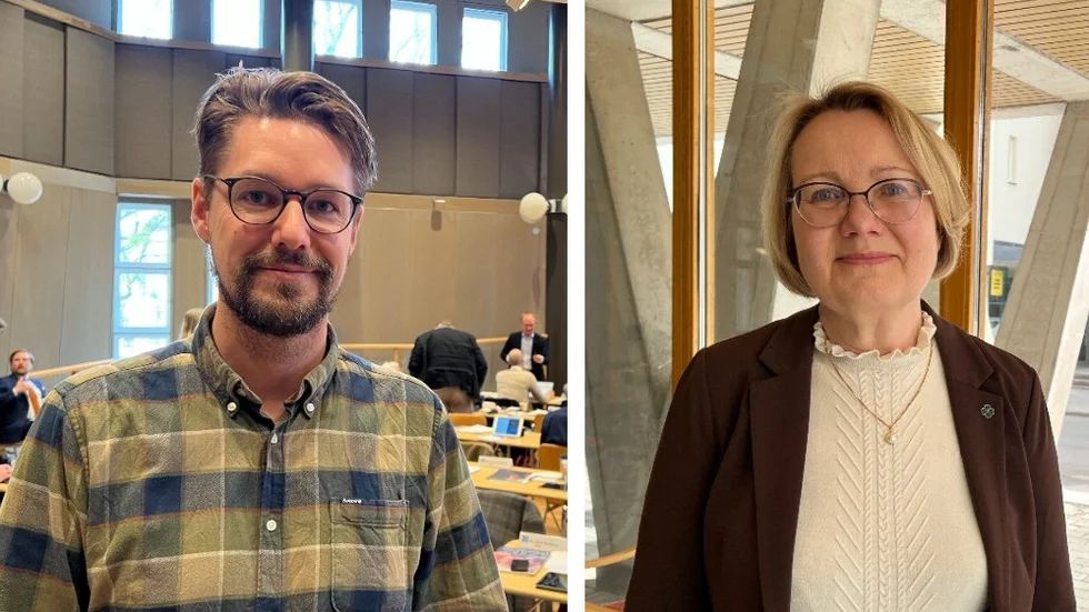 "Det verkar som att Centerpartiet inte kan stå för vad de gjort", säger Emil Broberg (V) som hävdar att partiet förhandlat med Koalitionen, där C ingår.
"Vi vill inte ge bilden av att vi suttit där och förhandlat med Vänsterpartiet", svarar Kerstin Sjöberg (C) en av Koalitionens företrädare.