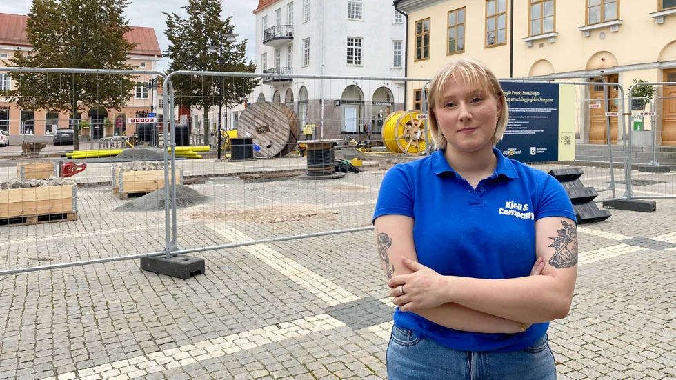 Eja Zeijlon Thellman är ställföreträdande butikschef på Kjell & company, som har påverkats av grävarbetena.