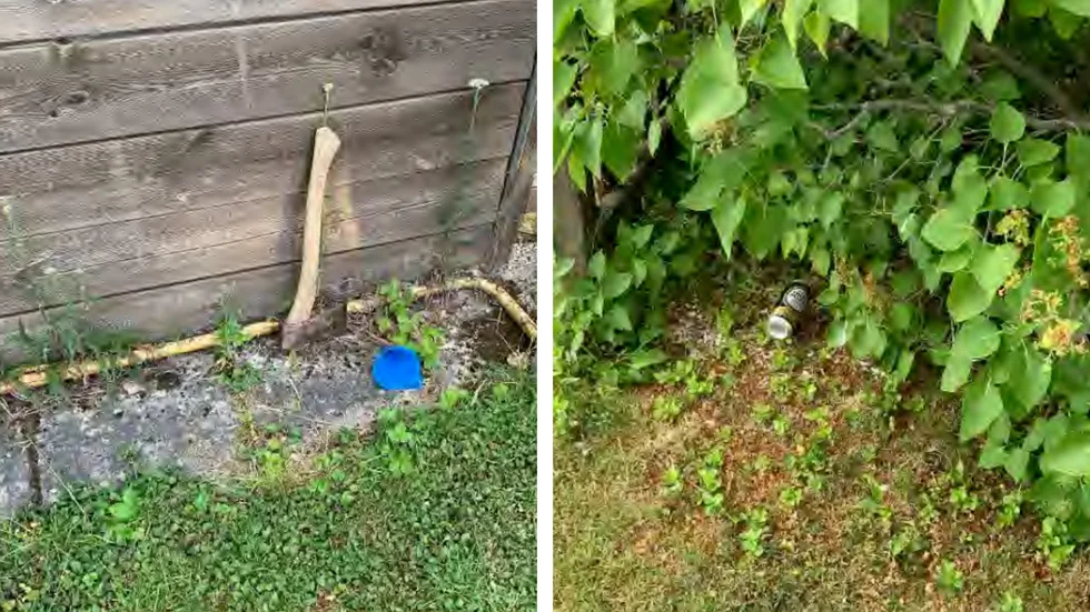 Polisen fotograferade en yxa och en ölburk. (Bilderna är hämtade ur förundersökningen.) 