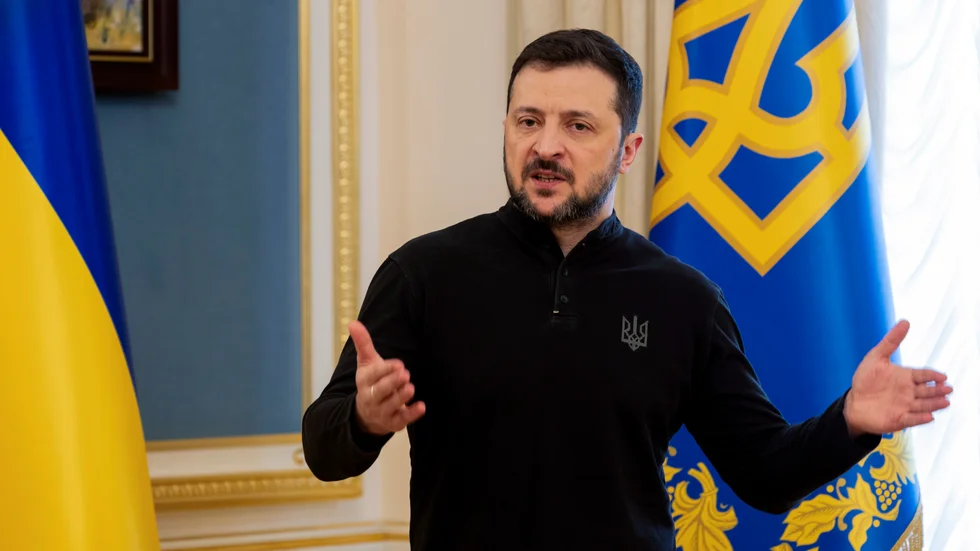 Ukrainas president Volodymyr Zelenskyj på en pressträff tidigare i veckan.