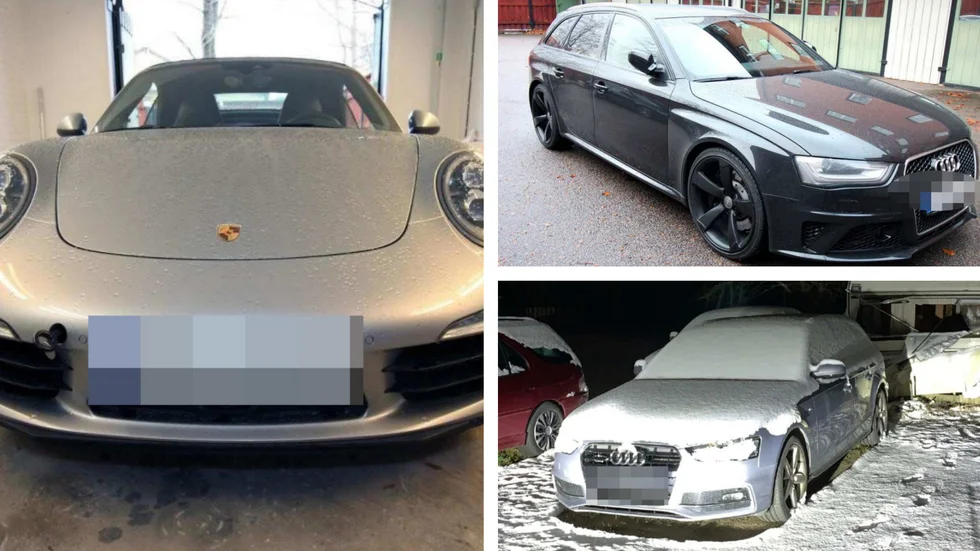 Sju män har åtalats för att på olika sätt ha befattat sig med stulna bilar av märket Porsche och Audi. (Bilderna är hämtade ur förundersökningen.) 