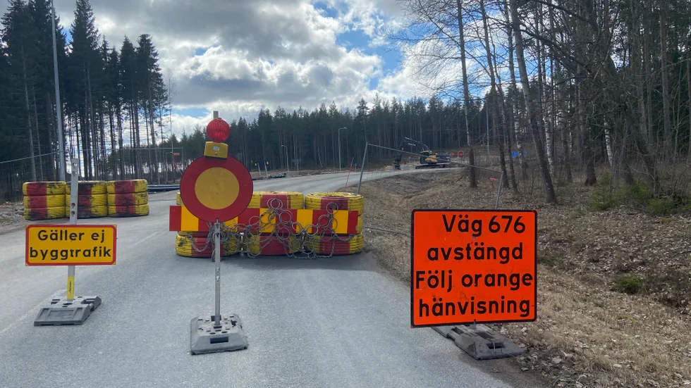 Avstängningen vid södra in- och utfarten till Bie.
