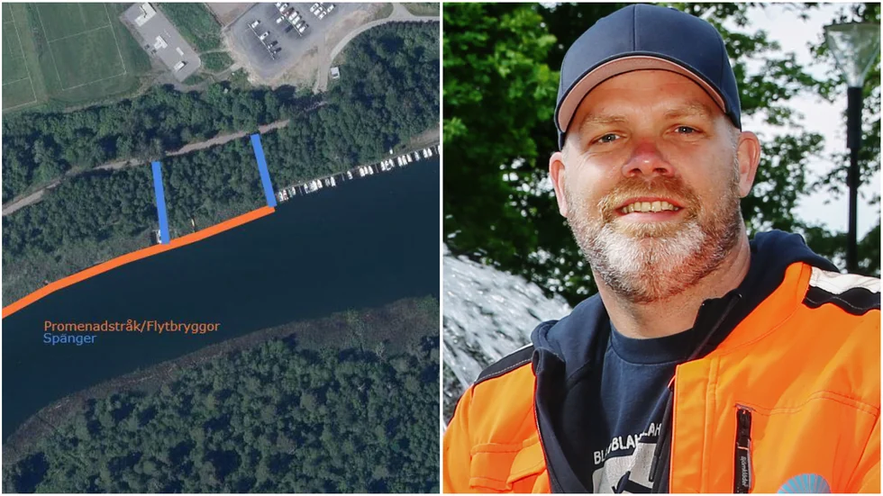 Kommunen vill bygga en 210 meter lång flytbrygga i Borensberg och inväntar nu ett domstolsbesked (bilden är beskuren). "Nu är den hos domstolen och nu är det deras arbete som tar vid", säger Henrik Elsehamn, projektledare på Motala kommun. 