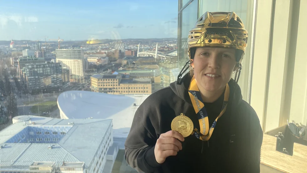 Dagen efter träffar vi Michelle Karvinen uppe i Gothia Towers där hon blickade ner över Göteborg och Scandinavium där guldet säkrades för ett dygn sedan.