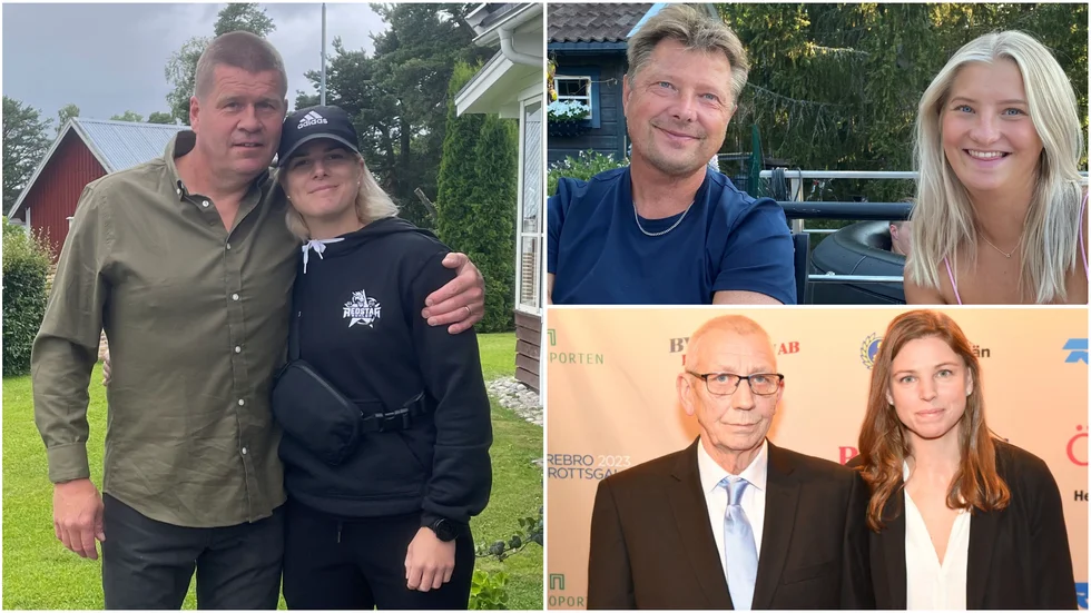 Spelarna hyllar sina pappor. Här är Emma Nordin med sin pappa Urban (till vänster). Anna Andersson och pappa Magnus (höger uppe) och Sara Grahn och pappa Christer. 