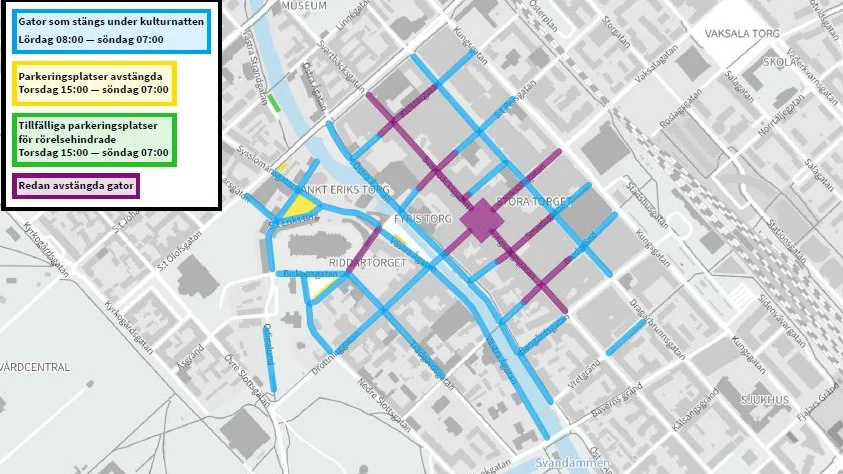 Uppsalaborna kan räkna med ordentliga avstängningar i trafiken under Kulturnatten.