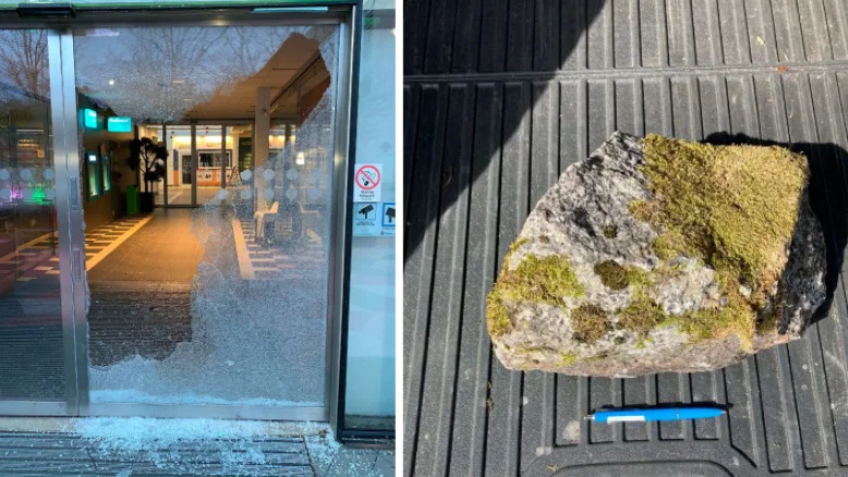 Rutan till Gottsunda Centrum krossades med en stor sten.