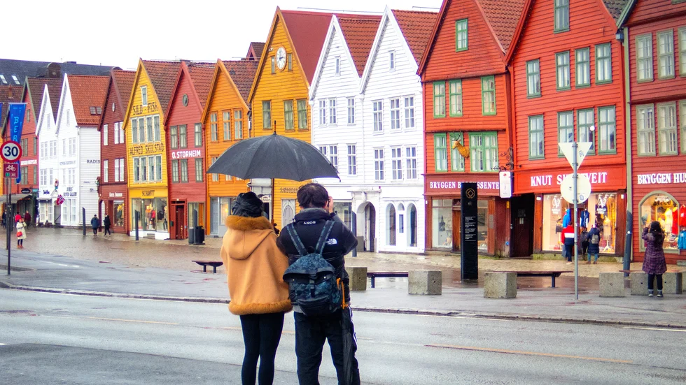 Turister i Bergen, Norge. Arkivbild.