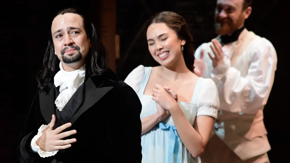 Lin Manuel Miranda i "Hamilton" – succémusikalen som handlar om den västafrikanske invandraren Alexander Hamilton som kom till Amerika och blev en av förgrundsgestalterna i den amerikanska revolutionen. Arkivbild.