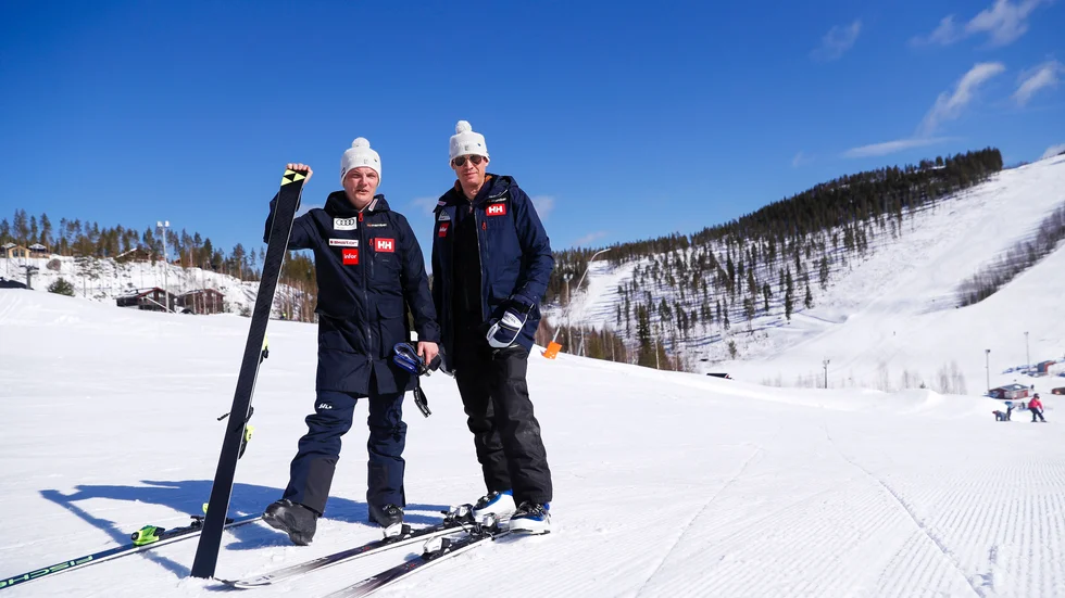 Här är Bodenduon som smider planer som ska hjälpa alpina landslaget att nå framgångar i fartgrenar. Både landslagschefen Tommy Eliasson Winter och innovatören Thomas Vikström är från Boden. "Vi träffade för första gången i höstas och Thomas satte igång direkt med ett nyskapande projekt", berättar Tommy Eliasson Winter, till vänster.